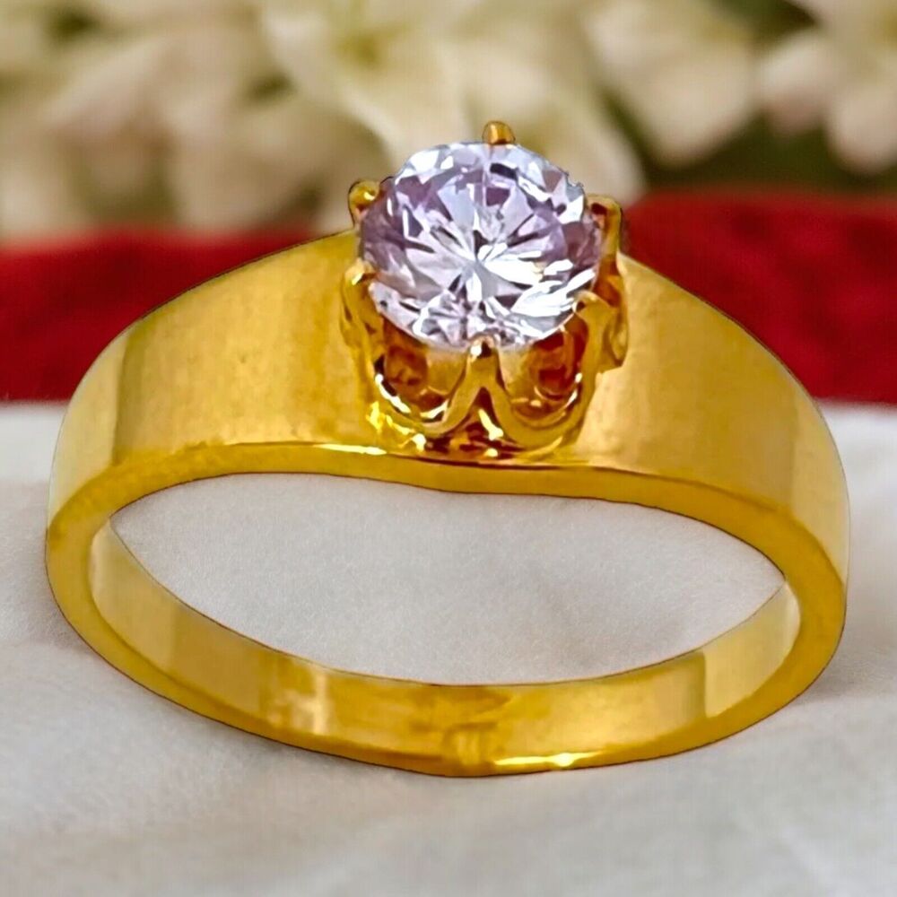 Vintage 1970s Ring Size 8 Clark Coombs Lavender CZ Solitaire Gold Plated - 14L